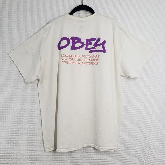 Obey T-Shirt Mens XL Ivory Short Sleeve Graffiti Skater Grunge Streetwear Zumiez - Picture 15 of 16